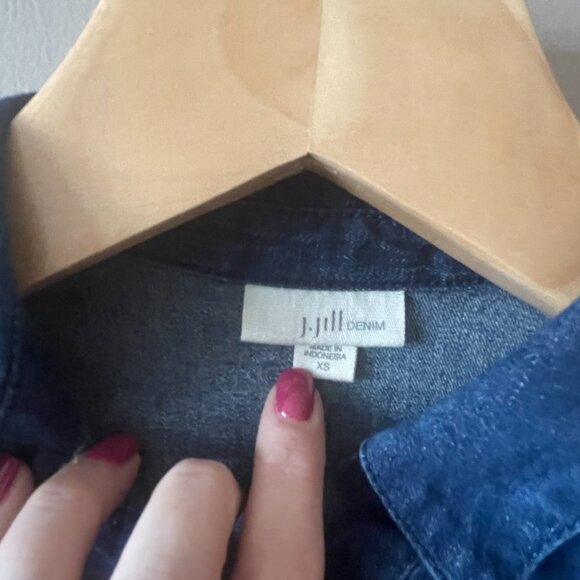 Women's XS J.Jill Denim Midi Blue Jean Dress Roll Tab Sleeves Collared Buttons - Picture 4 of 9